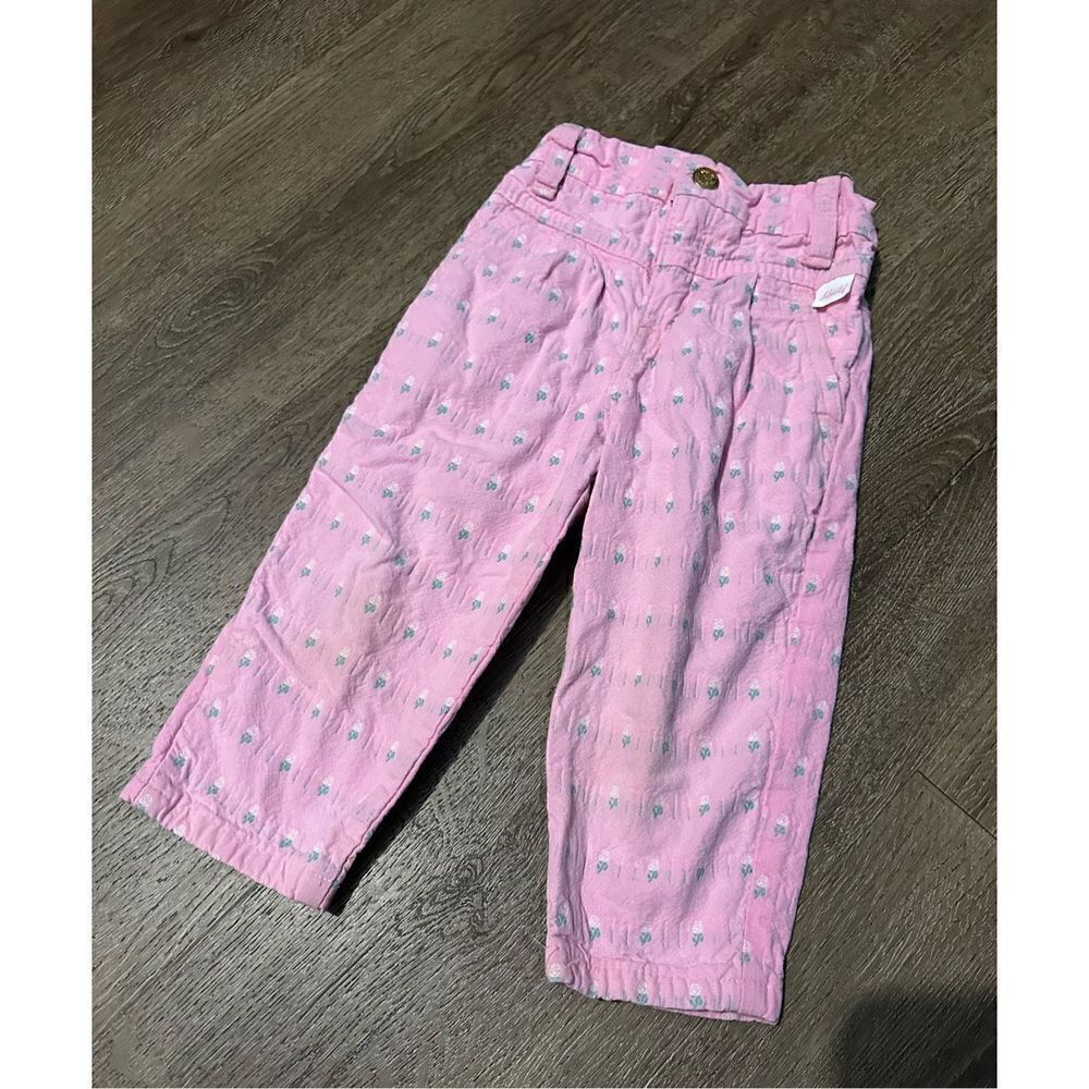 Vintage Liberty Girls Pink & Floral All Over Embroidered Roses Pants Size 2T USA